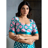 Women's Satin Crepe Printed Saree With Unstitched Blouse 5.5Mtr (Sky Blue)