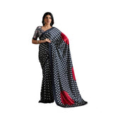 Women's Satin Crepe Printed Saree With Unstitched Blouse 5.5Mtr (Black)