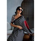 Women's Satin Crepe Printed Saree With Unstitched Blouse 5.5Mtr (Black)