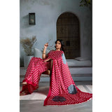 Women's Satin Crepe Printed Saree With Unstitched Blouse 5.5Mtr (Red)