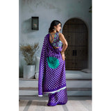 Women's Satin Crepe Printed Saree With Unstitched Blouse 5.5Mtr (Purple)