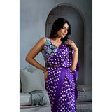 Women's Satin Crepe Printed Saree With Unstitched Blouse 5.5Mtr (Purple)