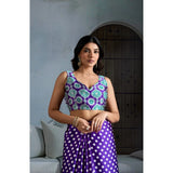 Women's Satin Crepe Printed Saree With Unstitched Blouse 5.5Mtr (Purple)