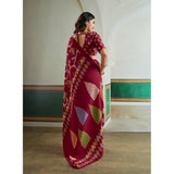 Women's Satin Crepe Printed Saree With Unstitched Blouse 5.5Mtr (Maroon)