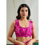 Women's Satin Crepe Printed Saree With Unstitched Blouse 5.5Mtr (Pink)