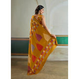 Women's Satin Crepe Printed Saree With Unstitched Blouse 5.5Mtr (Mustard)