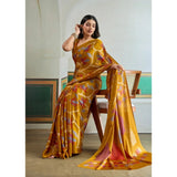 Women's Satin Crepe Printed Saree With Unstitched Blouse 5.5Mtr (Mustard)