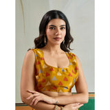 Women's Satin Crepe Printed Saree With Unstitched Blouse 5.5Mtr (Mustard)