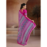 Women's Satin Crepe Printed Saree With Unstitched Blouse 5.5Mtr (Pink)