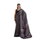 Women's Satin Crepe Printed Saree With Unstitched Blouse 5.5Mtr (Black)
