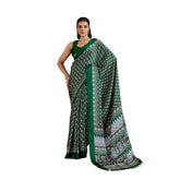 Women's Satin Crepe Printed Saree With Unstitched Blouse 5.5Mtr (Green)