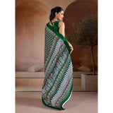 Women's Satin Crepe Printed Saree With Unstitched Blouse 5.5Mtr (Green)