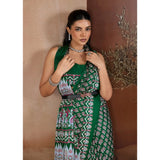 Women's Satin Crepe Printed Saree With Unstitched Blouse 5.5Mtr (Green)