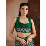 Women's Satin Crepe Printed Saree With Unstitched Blouse 5.5Mtr (Green)