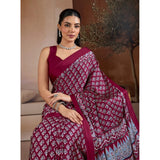 Women's Satin Crepe Printed Saree With Unstitched Blouse 5.5Mtr (Maroon)