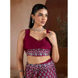 Women's Satin Crepe Printed Saree With Unstitched Blouse 5.5Mtr (Maroon)