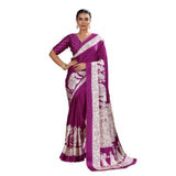 Women's Satin Crepe Printed Saree With Unstitched Blouse 5.5Mtr (Purple)