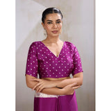 Women's Satin Crepe Printed Saree With Unstitched Blouse 5.5Mtr (Purple)