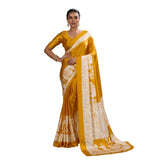 Women's Satin Crepe Printed Saree With Unstitched Blouse 5.5Mtr (Mustard)