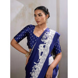 Women's Satin Crepe Printed Saree With Unstitched Blouse 5.5Mtr (Blue)