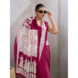 Women's Satin Crepe Printed Saree With Unstitched Blouse 5.5Mtr (Maroon)