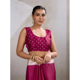 Women's Satin Crepe Printed Saree With Unstitched Blouse 5.5Mtr (Maroon)