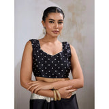 Women's Satin Crepe Printed Saree With Unstitched Blouse 5.5Mtr (Black)