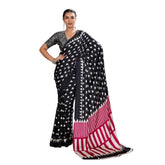 Women's Satin Crepe Printed Saree With Unstitched Blouse 5.5Mtr (Black)