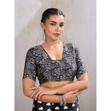 Women's Satin Crepe Printed Saree With Unstitched Blouse 5.5Mtr (Black)