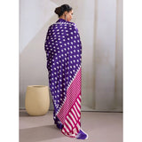 Women's Satin Crepe Printed Saree With Unstitched Blouse 5.5Mtr (Navy Blue)