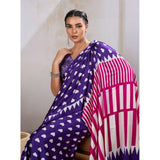 Women's Satin Crepe Printed Saree With Unstitched Blouse 5.5Mtr (Navy Blue)