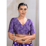 Women's Satin Crepe Printed Saree With Unstitched Blouse 5.5Mtr (Navy Blue)