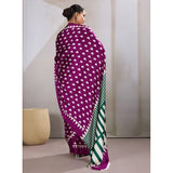 Women's Satin Crepe Printed Saree With Unstitched Blouse 5.5Mtr (Purple)