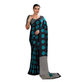Women's Satin Crepe Printed Saree With Unstitched Blouse 5.5Mtr (Black)