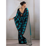 Women's Satin Crepe Printed Saree With Unstitched Blouse 5.5Mtr (Black)