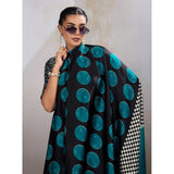 Women's Satin Crepe Printed Saree With Unstitched Blouse 5.5Mtr (Black)