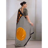 Women's Satin Crepe Printed Saree With Unstitched Blouse 5.5Mtr (Mustard)