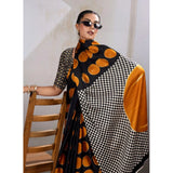 Women's Satin Crepe Printed Saree With Unstitched Blouse 5.5Mtr (Mustard)