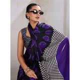 Women's Satin Crepe Printed Saree With Unstitched Blouse 5.5Mtr (Purple)