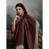 Women's Satin Crepe Printed Saree With Unstitched Blouse 5.5Mtr (Brown)