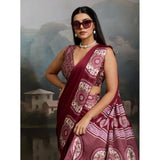 Women's Satin Crepe Printed Saree With Unstitched Blouse 5.5Mtr (Maroon)