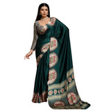 Women's Satin Crepe Printed Saree With Unstitched Blouse 5.5Mtr (Green)