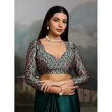 Women's Satin Crepe Printed Saree With Unstitched Blouse 5.5Mtr (Green)