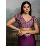 Women's Satin Crepe Printed Saree With Unstitched Blouse 5.5Mtr (Purple)