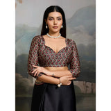 Women's Satin Crepe Printed Saree With Unstitched Blouse 5.5Mtr (Black)