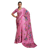 Women's Satin Crepe Printed Saree With Unstitched Blouse 5.5Mtr (Pink)