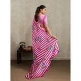 Women's Satin Crepe Printed Saree With Unstitched Blouse 5.5Mtr (Pink)