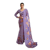 Women's Satin Crepe Printed Saree With Unstitched Blouse 5.5Mtr (Purple)