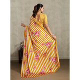 Women's Satin Crepe Printed Saree With Unstitched Blouse 5.5Mtr (Mustard)