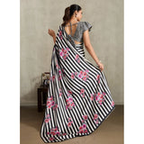 Women's Satin Crepe Printed Saree With Unstitched Blouse 5.5Mtr (Black)